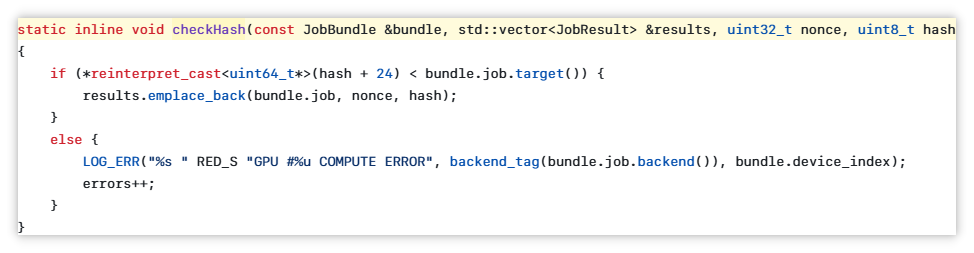 检查哈希是否符合 target 的 XMRig 开源项目中函数.png